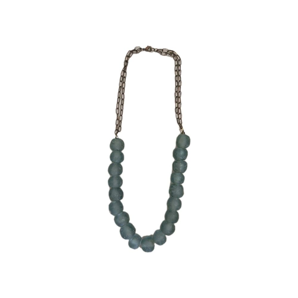 Julie Cohn Designer Necklace - African Glass Beads - Bronze Artisan Chain